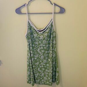 UNIF Green Slip Dress with White Trim and Floral Accents